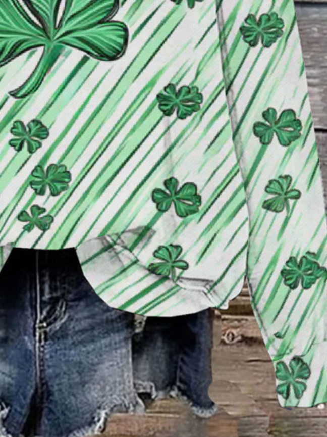 Four-leaf Clover Print Long-Sleeved Crew Neck Sweatshirt