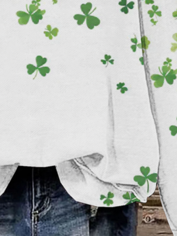 Four-leaf Clover Print Long-Sleeved Crew Neck Sweatshirt