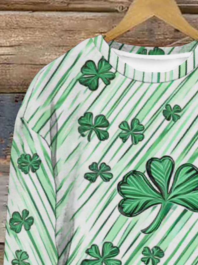 Four-leaf Clover Print Long-Sleeved Crew Neck Sweatshirt