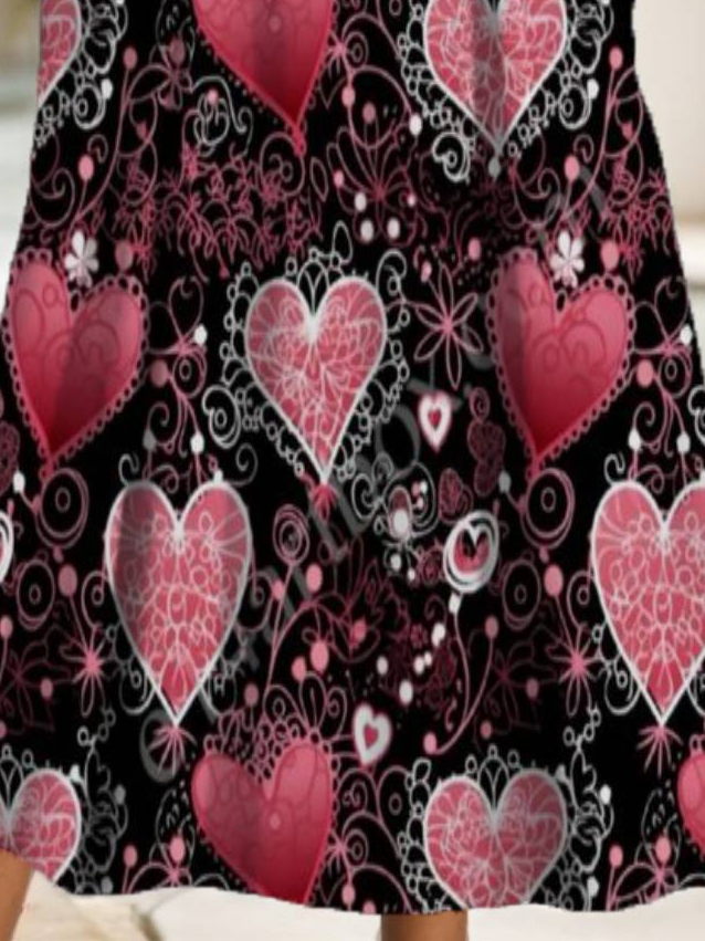 Heart Print Short Sleeve Round Neck Dress