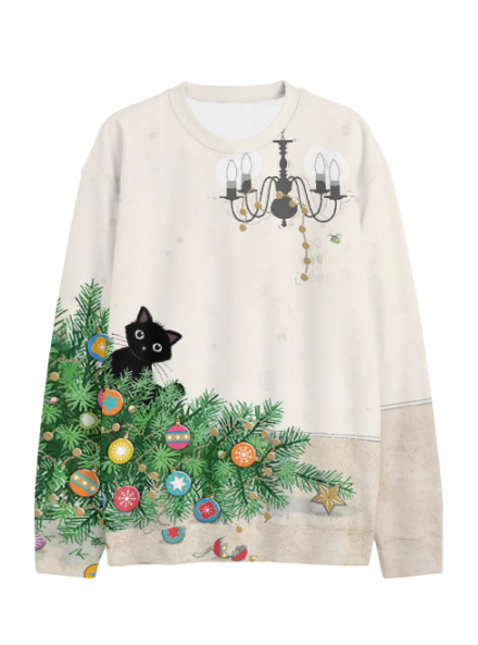 Christmas Cat Art Print Casaul Sweatshirt