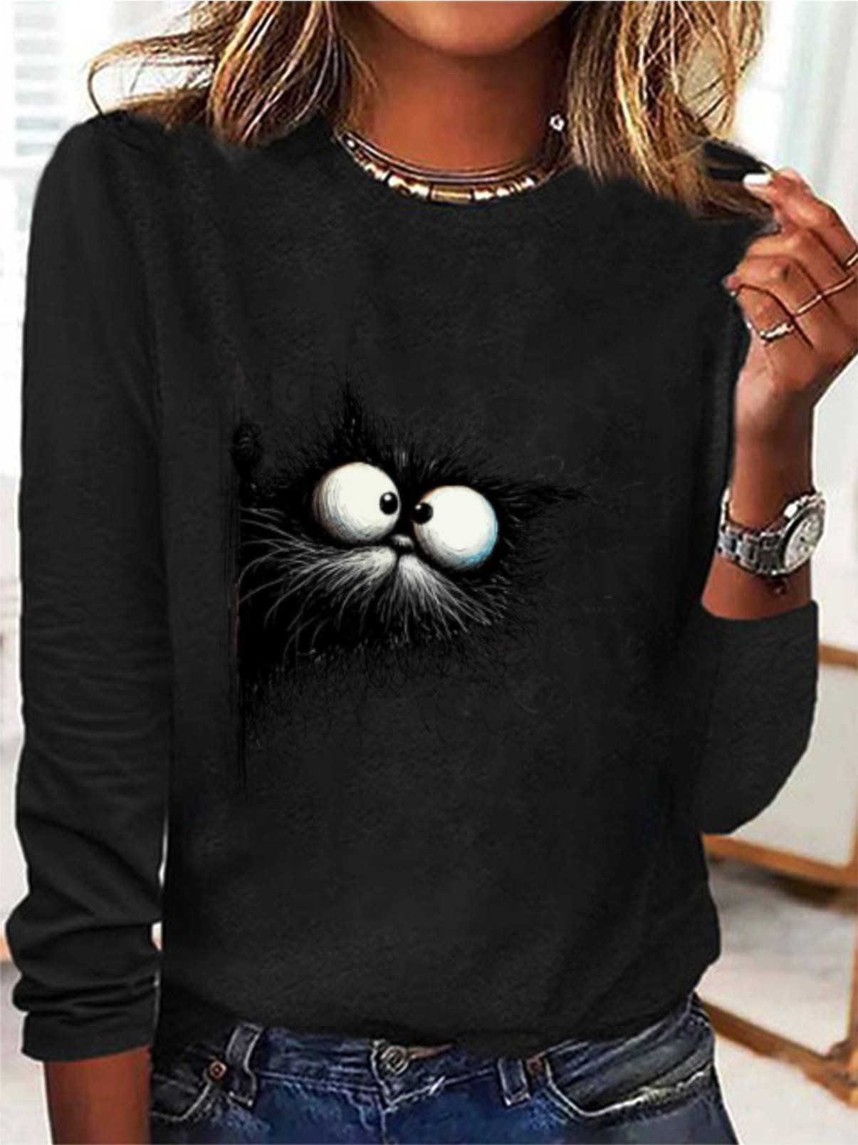 Cat Print Casual T-Shirt