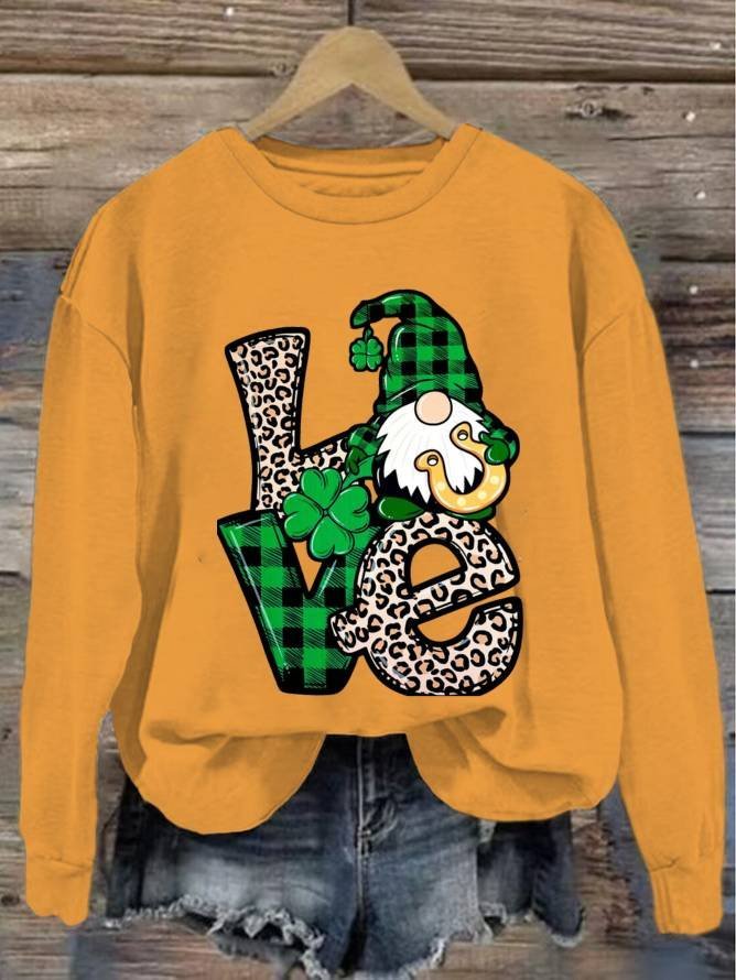 Loose Casual Four-Leaf Clover Crew Neck Sweatshirt