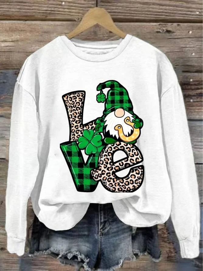 Loose Casual Four-Leaf Clover Crew Neck Sweatshirt