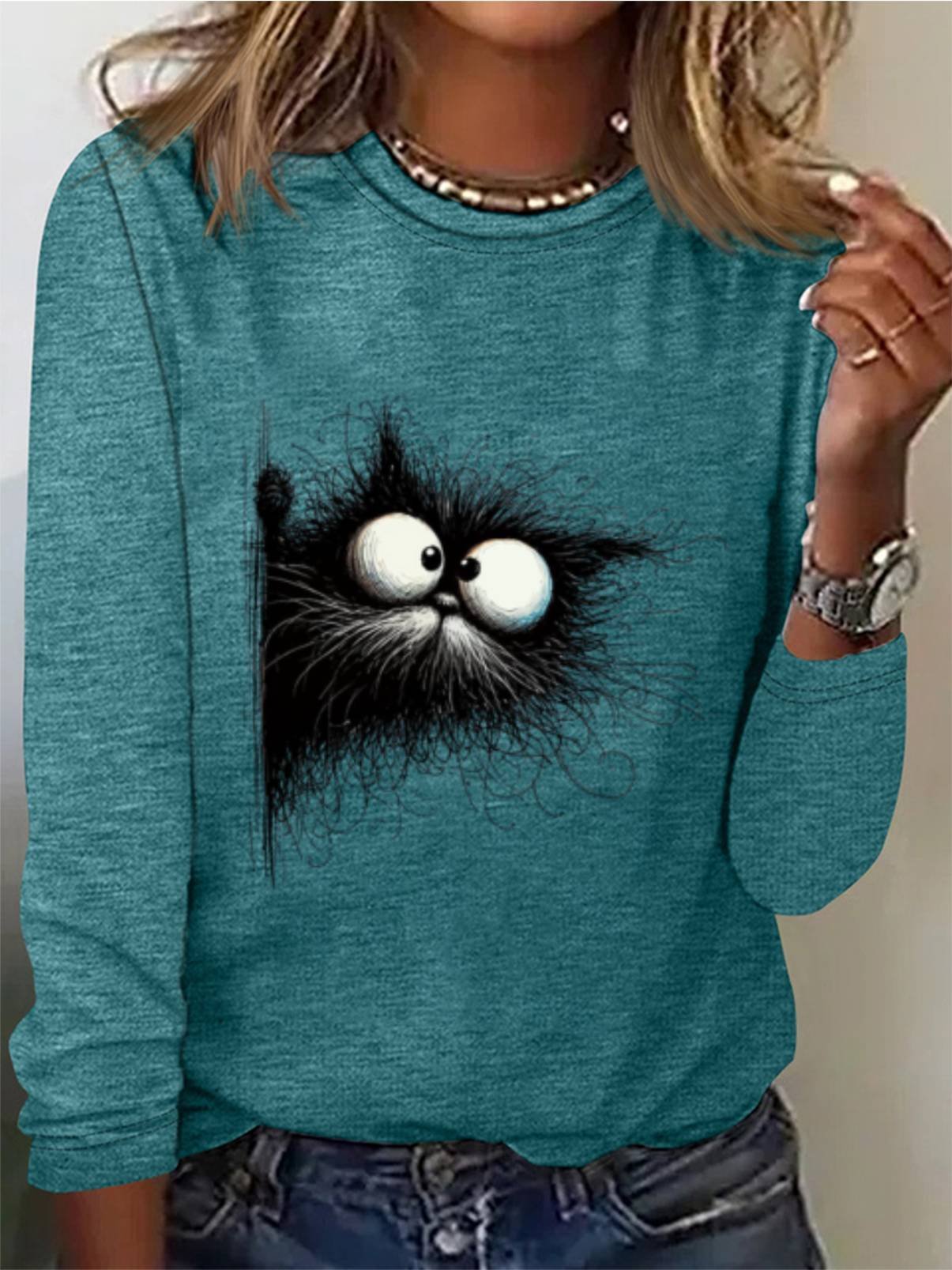 Cat Print Casual T-Shirt