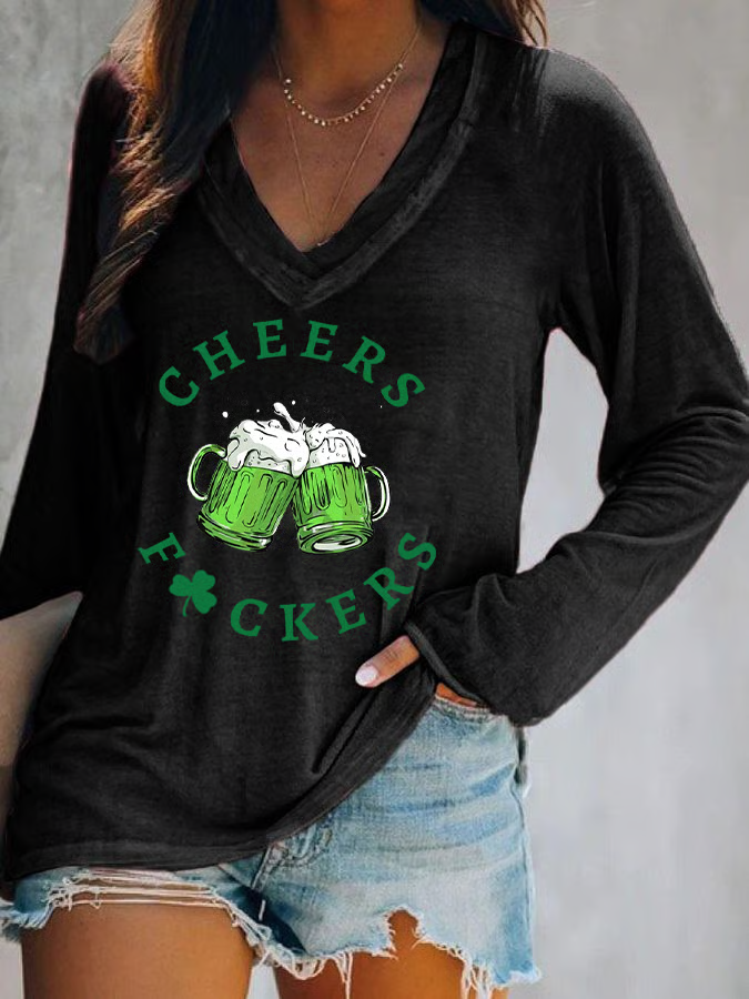 Women's St. Patrick's Day Cheers F*uckers Clover Long-Sleeve T-Shirt