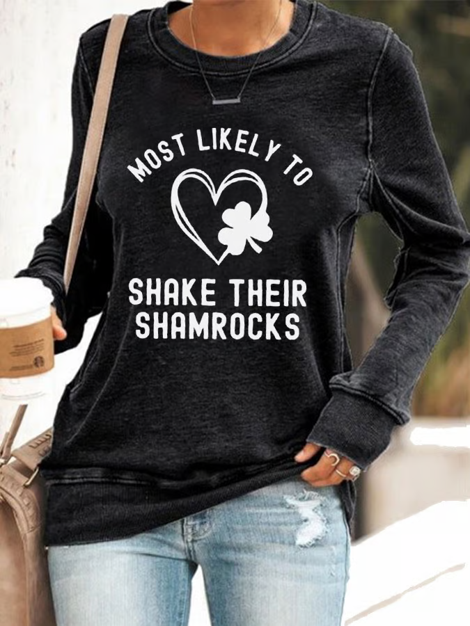 Women's Shamrock St.Patrick's Day Printed Casual Sweatshirt