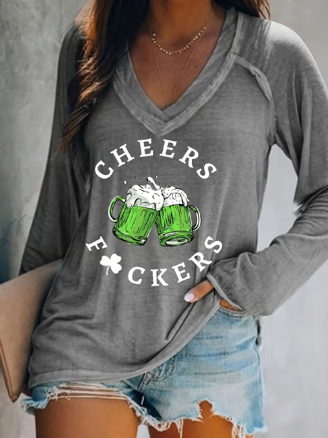 Women's St. Patrick's Day Cheers F*uckers Clover Long-Sleeve T-Shirt