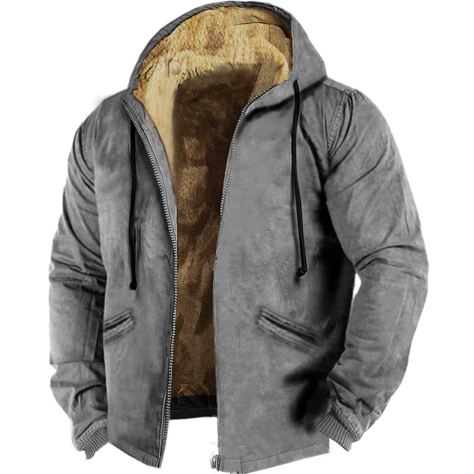 Men's retro outdoor fleece warm hooded jacket