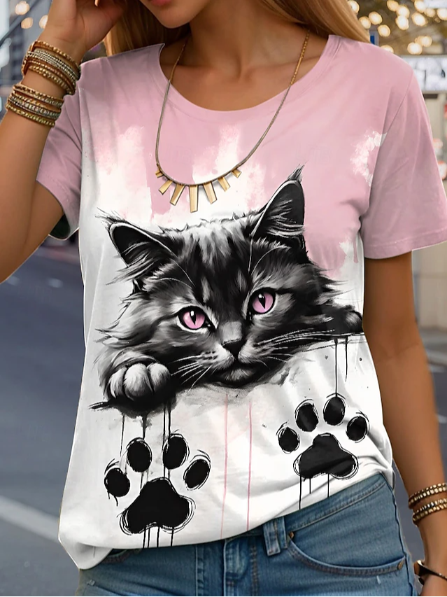 Cat Print Casual T-Shirt