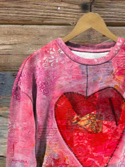 Heart Print Long Sleeve Sweatshirt