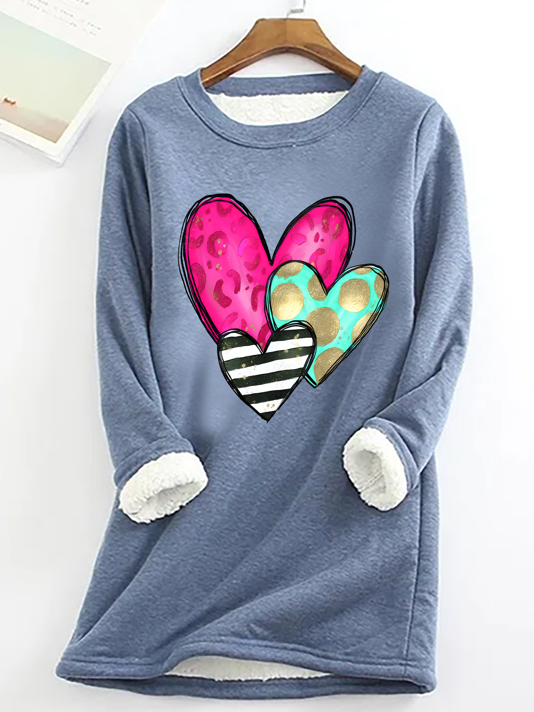 Valentines Day Casual Fluff Fleece Fabric Sweatshirt