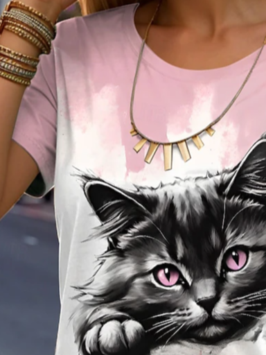 Cat Print Casual T-Shirt