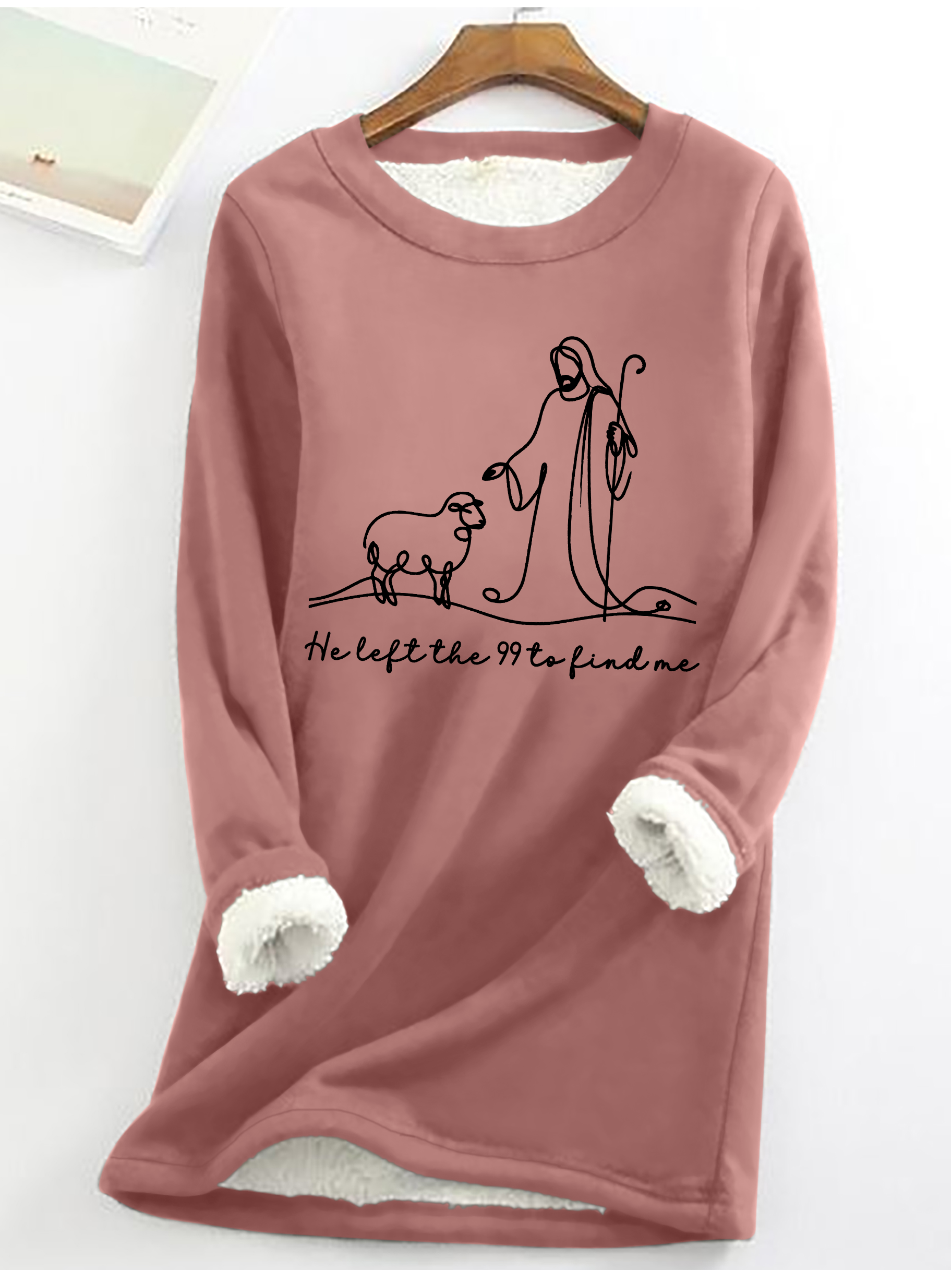 Christian Svg Lost Sheep Jesus He Left The 99 To Find Me Faith Casual Fluff Fleece Fabric Sweatshirt