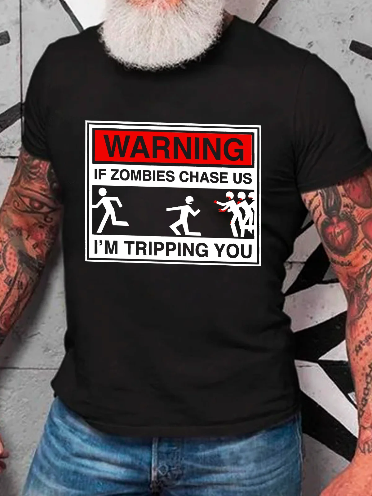 Warning If Zombies Chase Us Cotton T-Shirt