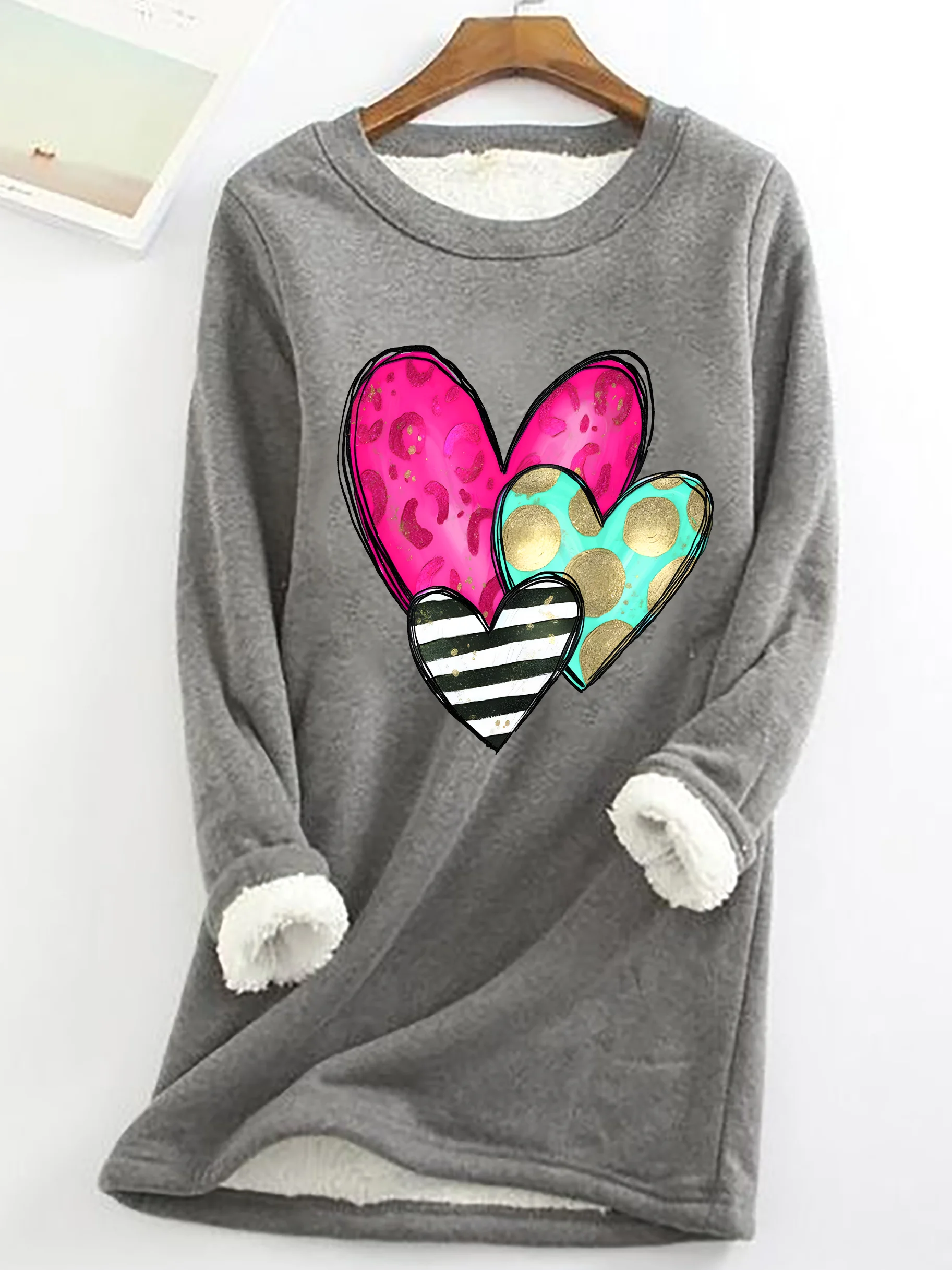 Valentines Day Casual Fluff Fleece Fabric Sweatshirt