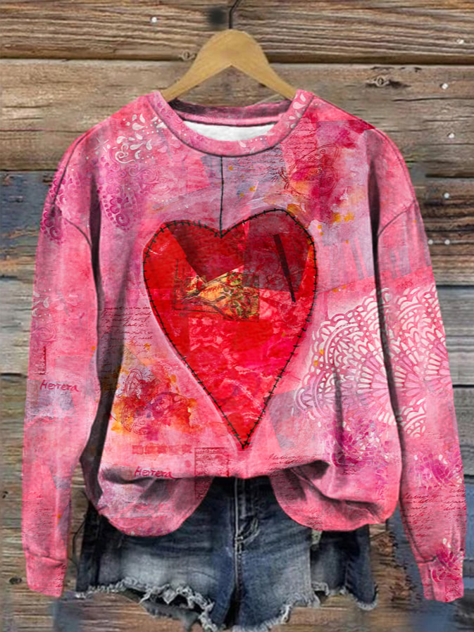 Heart Print Long Sleeve Sweatshirt