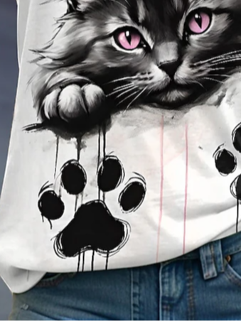 Cat Print Casual T-Shirt