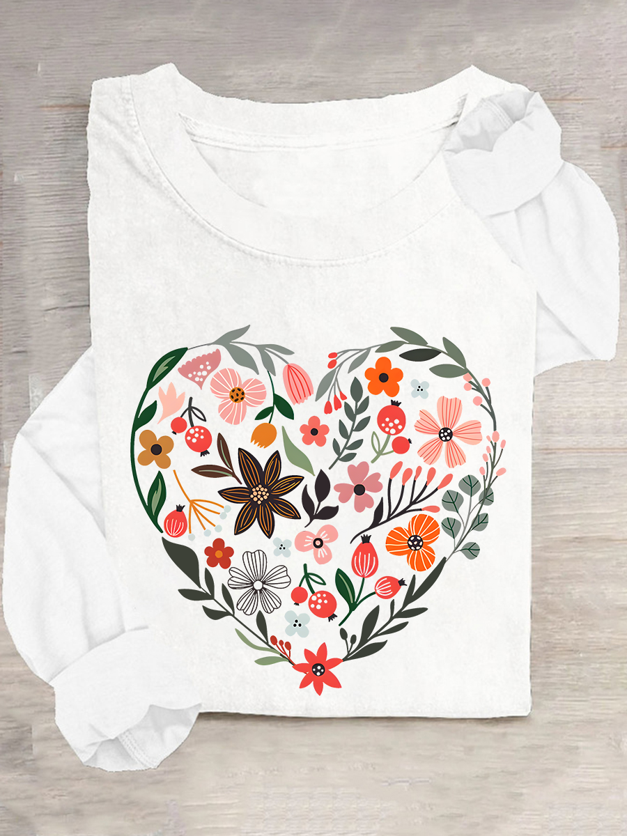 Flower Heart Casual Long Sleeve Shirt