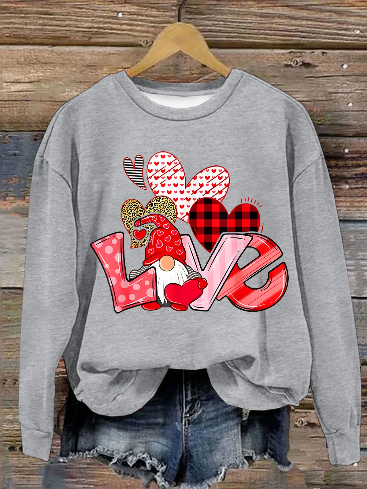 Valentine's Day Gnome Print Casual Sweatshirt