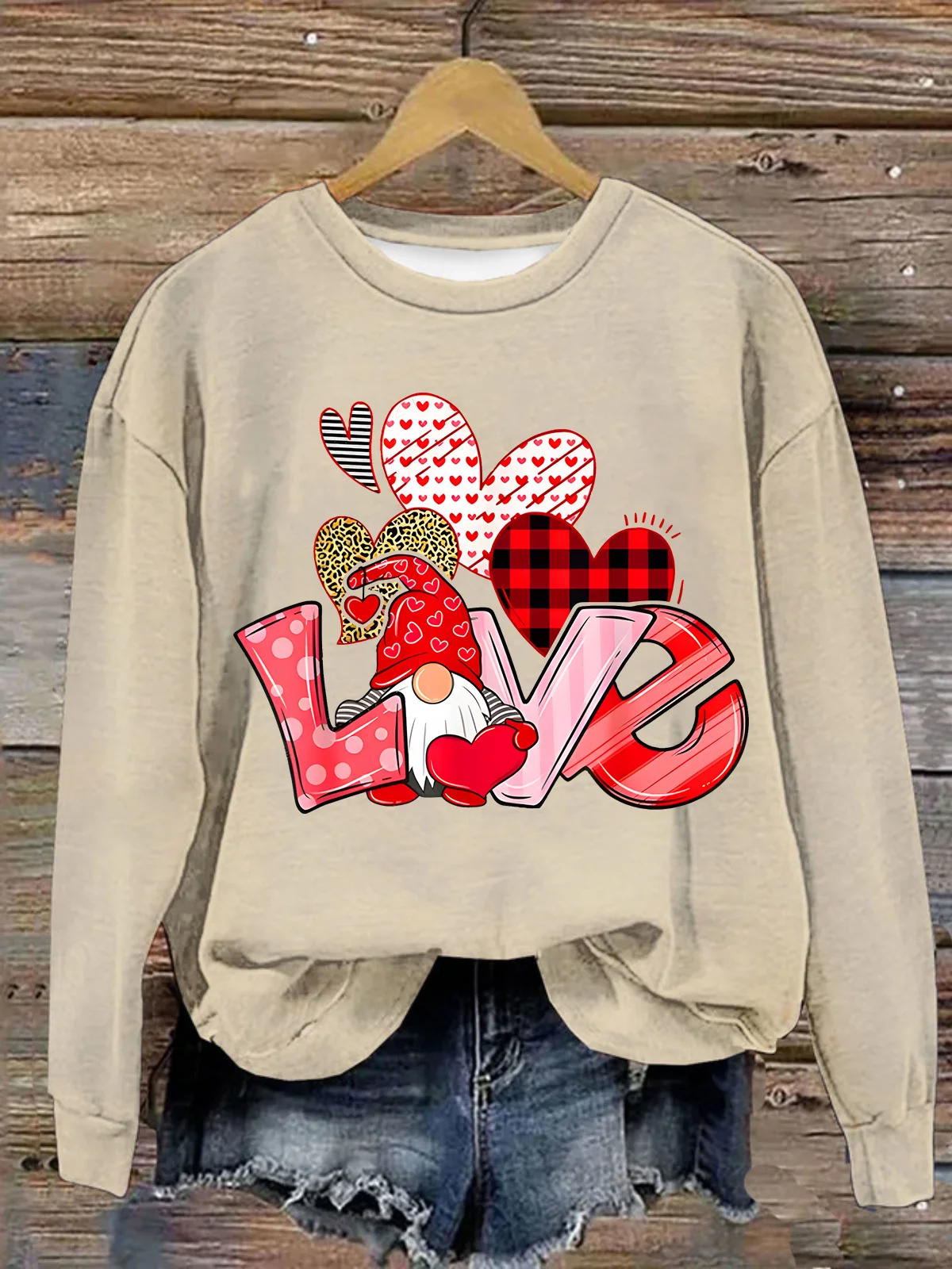 Valentine's Day Gnome Print Casual Sweatshirt