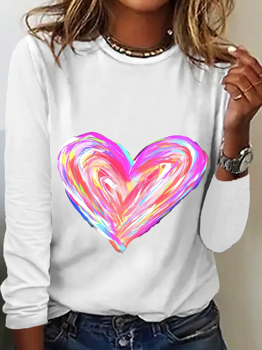 Watercolor Heart Valentines Casual Long Sleeve Shirt