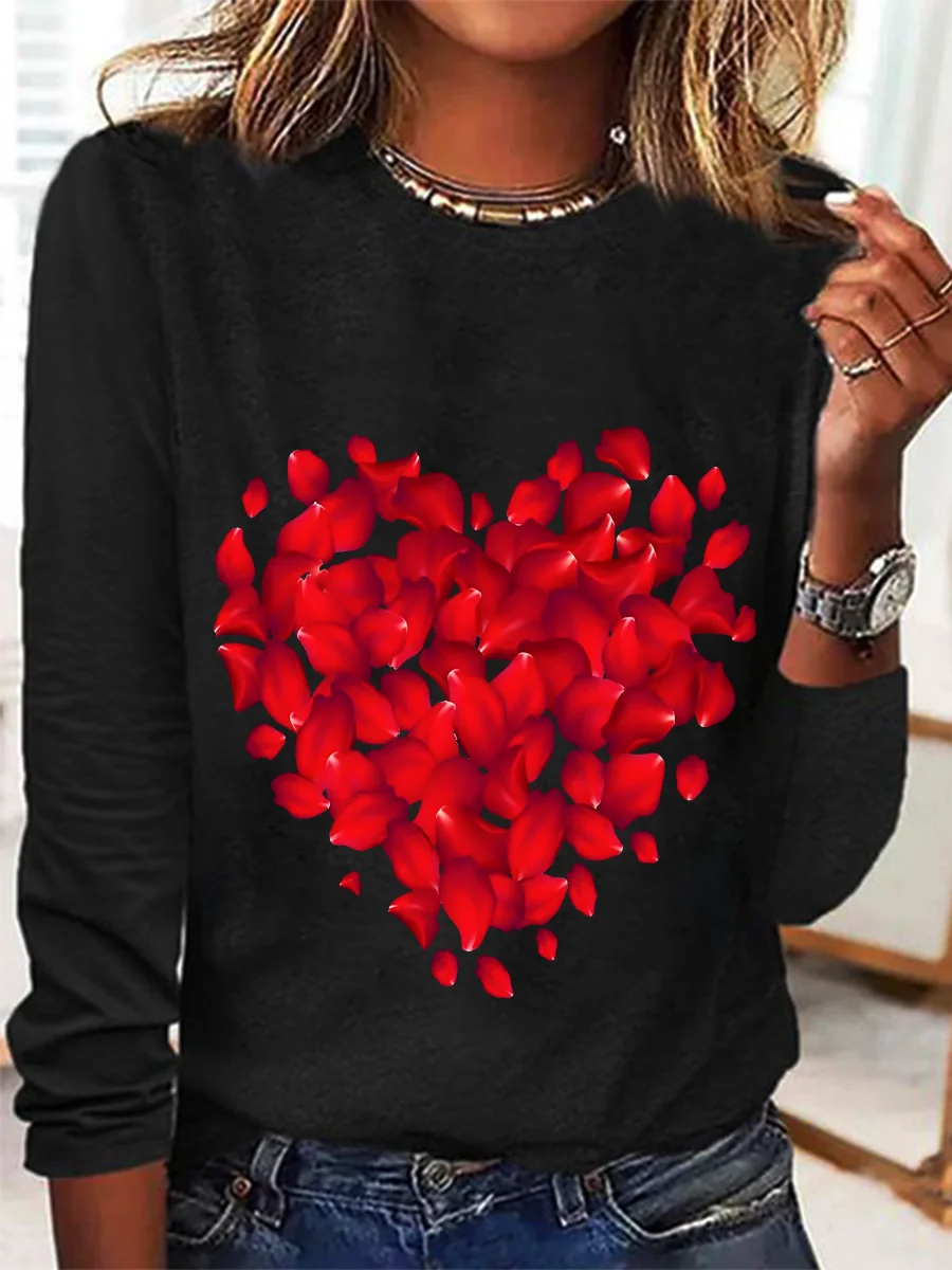 Red Rose Heart Valentine's Day Casual Long Sleeve Shirt