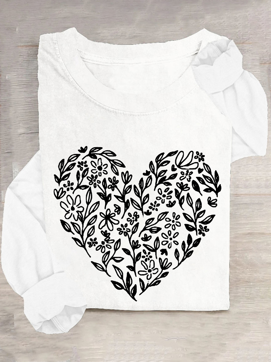 Valentine's Day Floral Heart Casual Long Sleeve Shirt