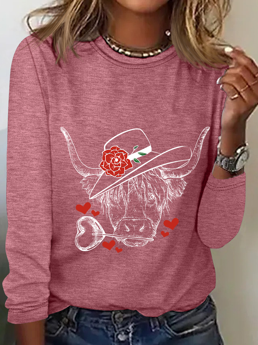 Highland Cow Valentines Day Casual Long Sleeve Shirt