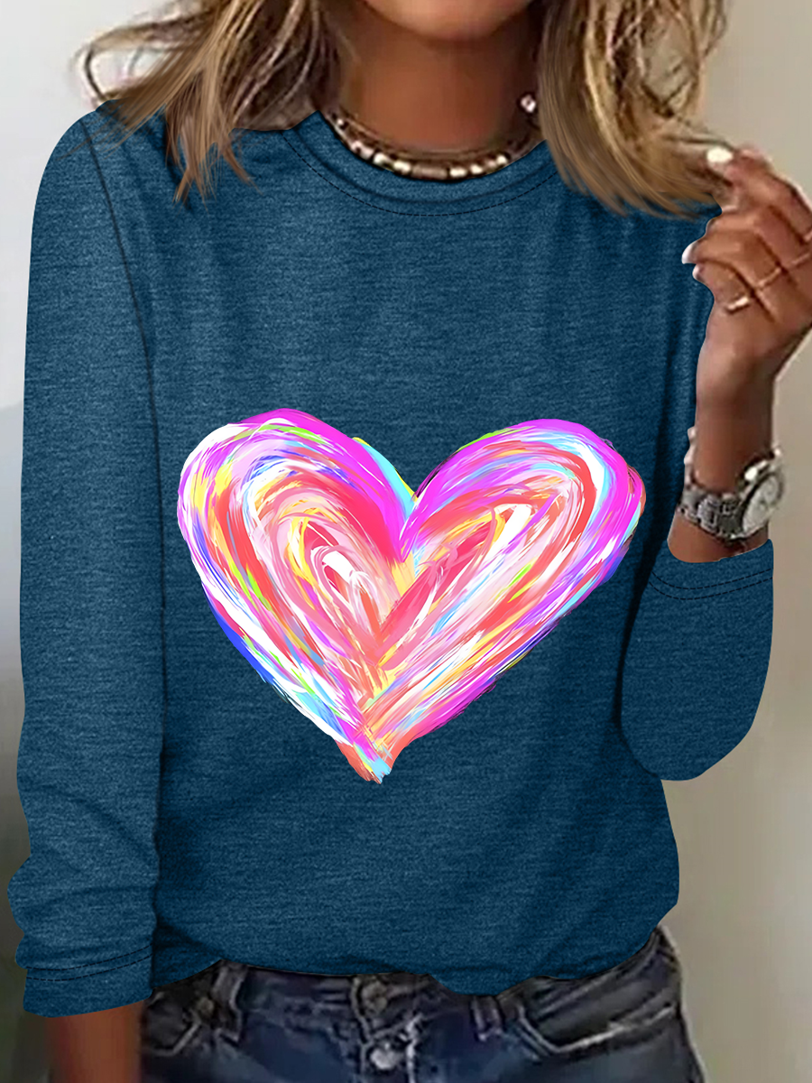 Watercolor Heart Valentines Casual Long Sleeve Shirt