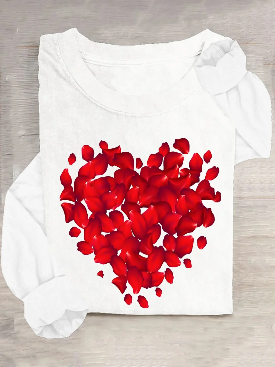 Red Rose Heart Valentine's Day Casual Long Sleeve Shirt