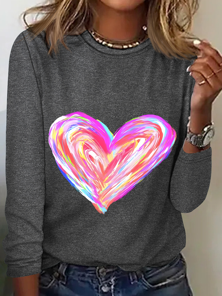 Watercolor Heart Valentines Casual Long Sleeve Shirt