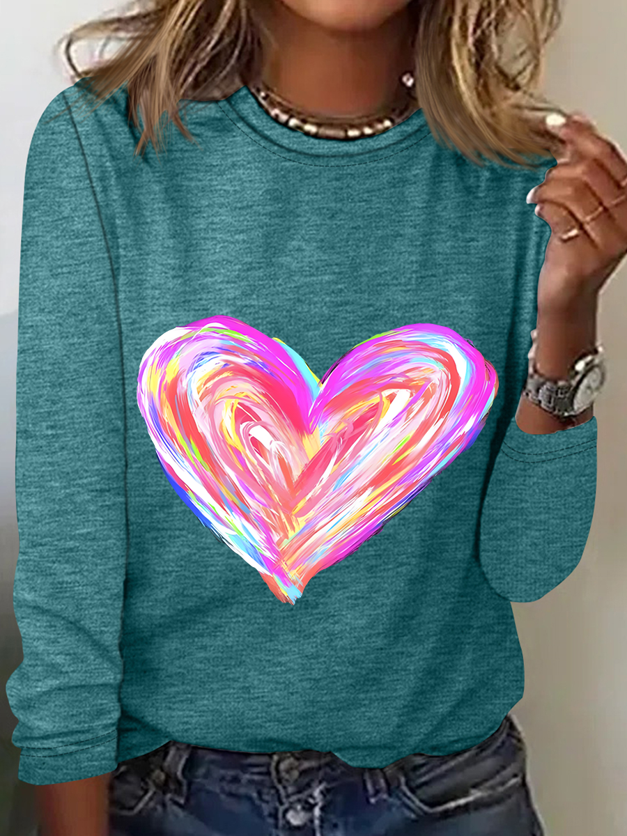 Watercolor Heart Valentines Casual Long Sleeve Shirt