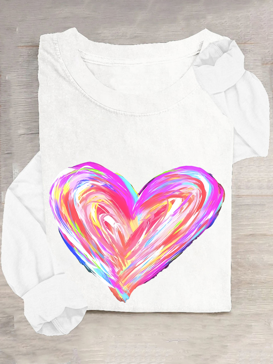 Watercolor Heart Valentines Casual Long Sleeve Shirt