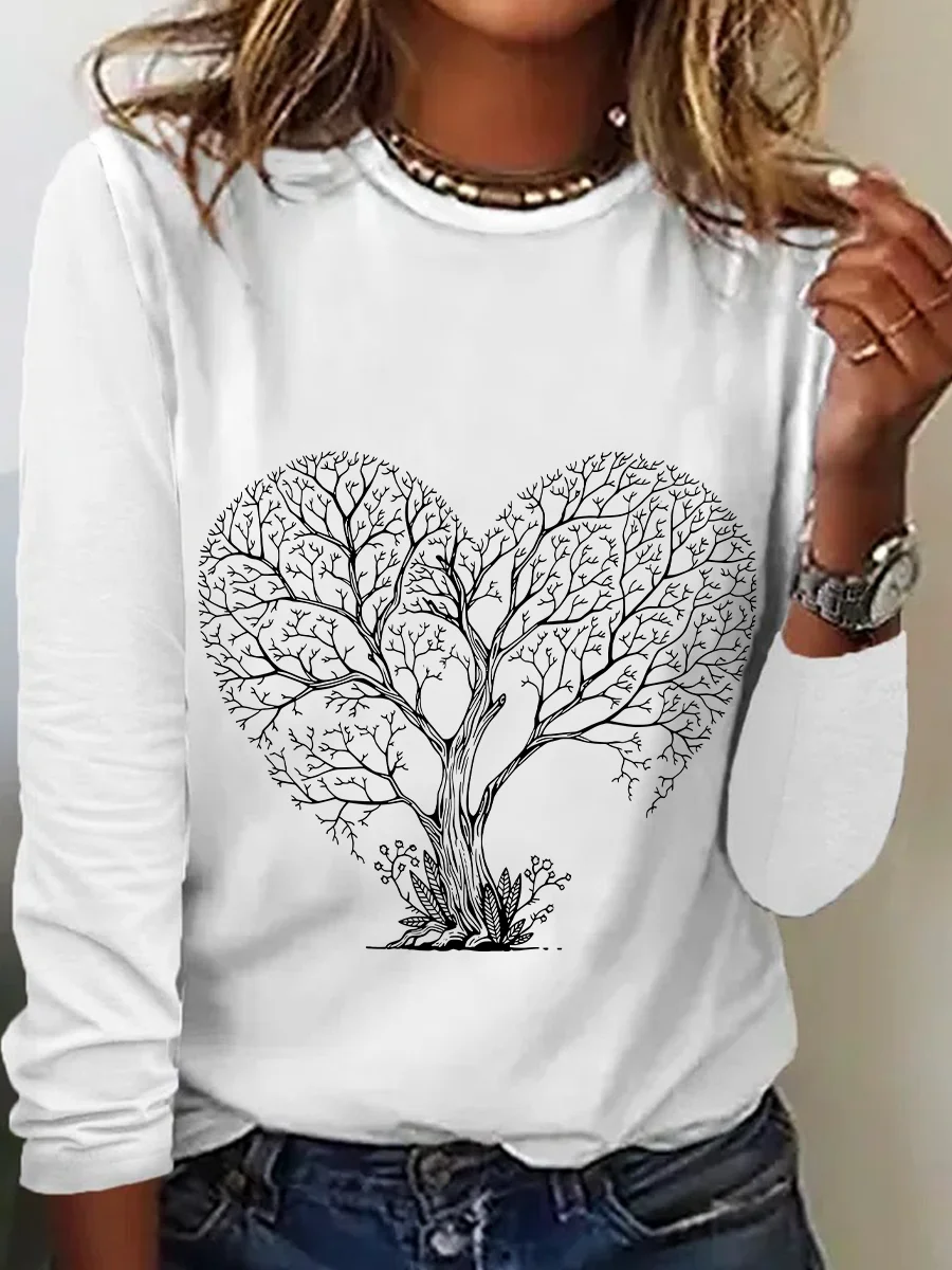 Tree Heart Casual Long Sleeve Shirt