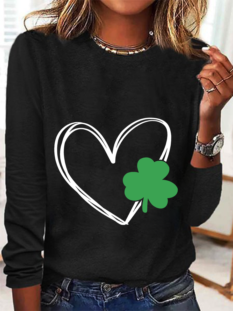 Shamrock Heart Casual Long Sleeve Shirt