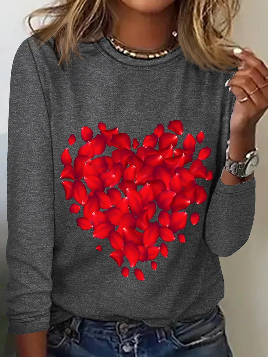 Red Rose Heart Valentine's Day Casual Long Sleeve Shirt