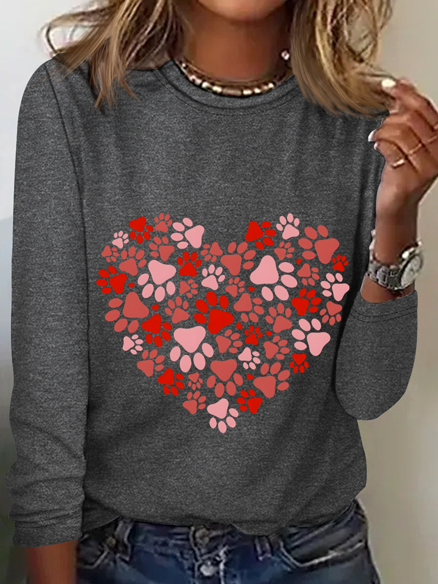 Paw Heart Casual Long Sleeve Shirt