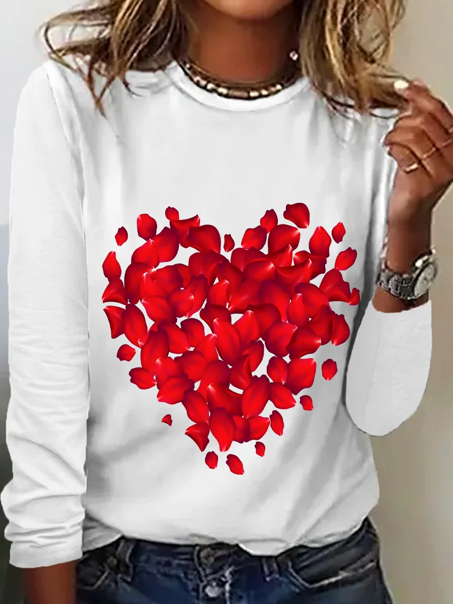 Red Rose Heart Valentine's Day Casual Long Sleeve Shirt