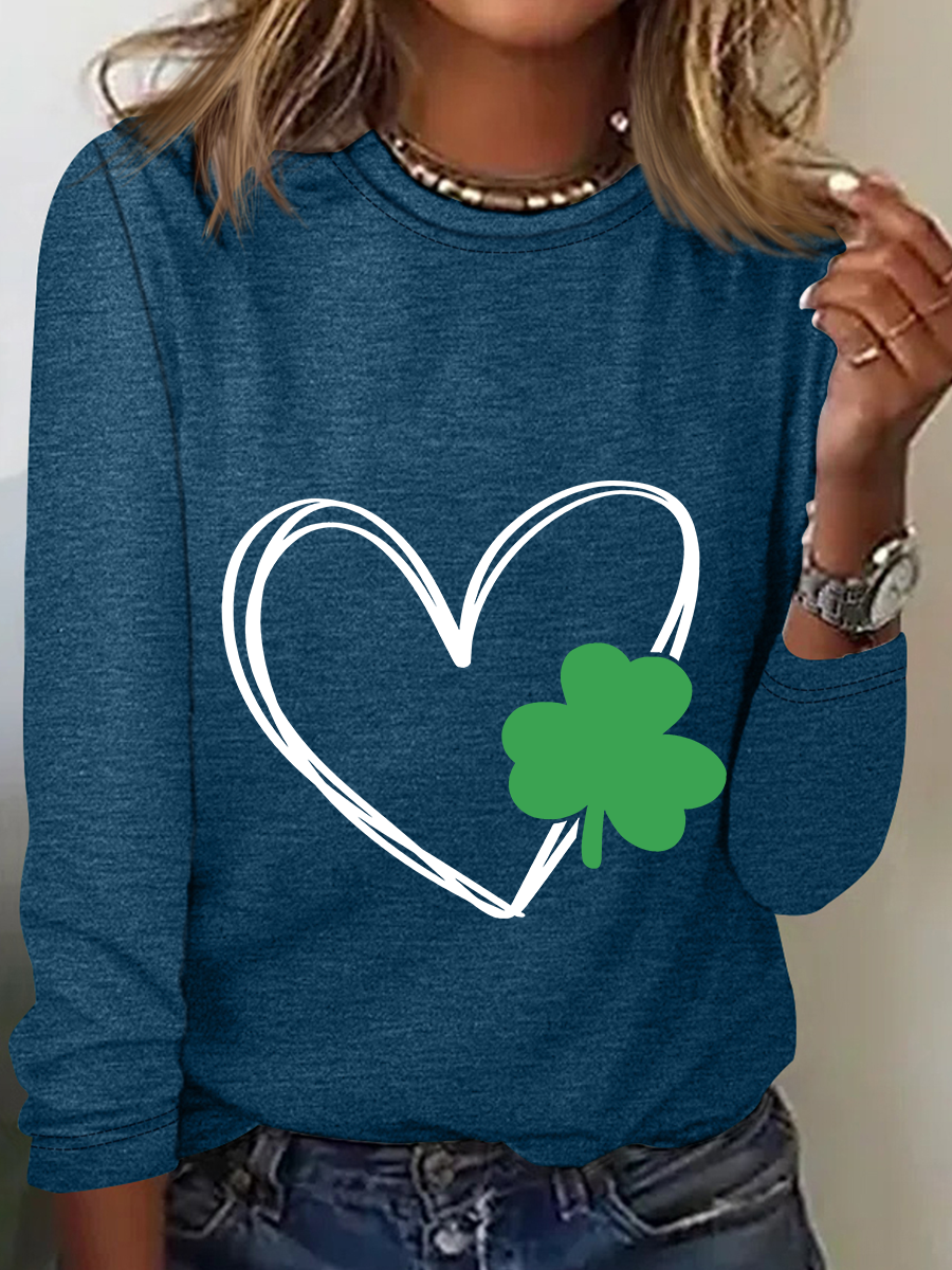 Shamrock Heart Casual Long Sleeve Shirt