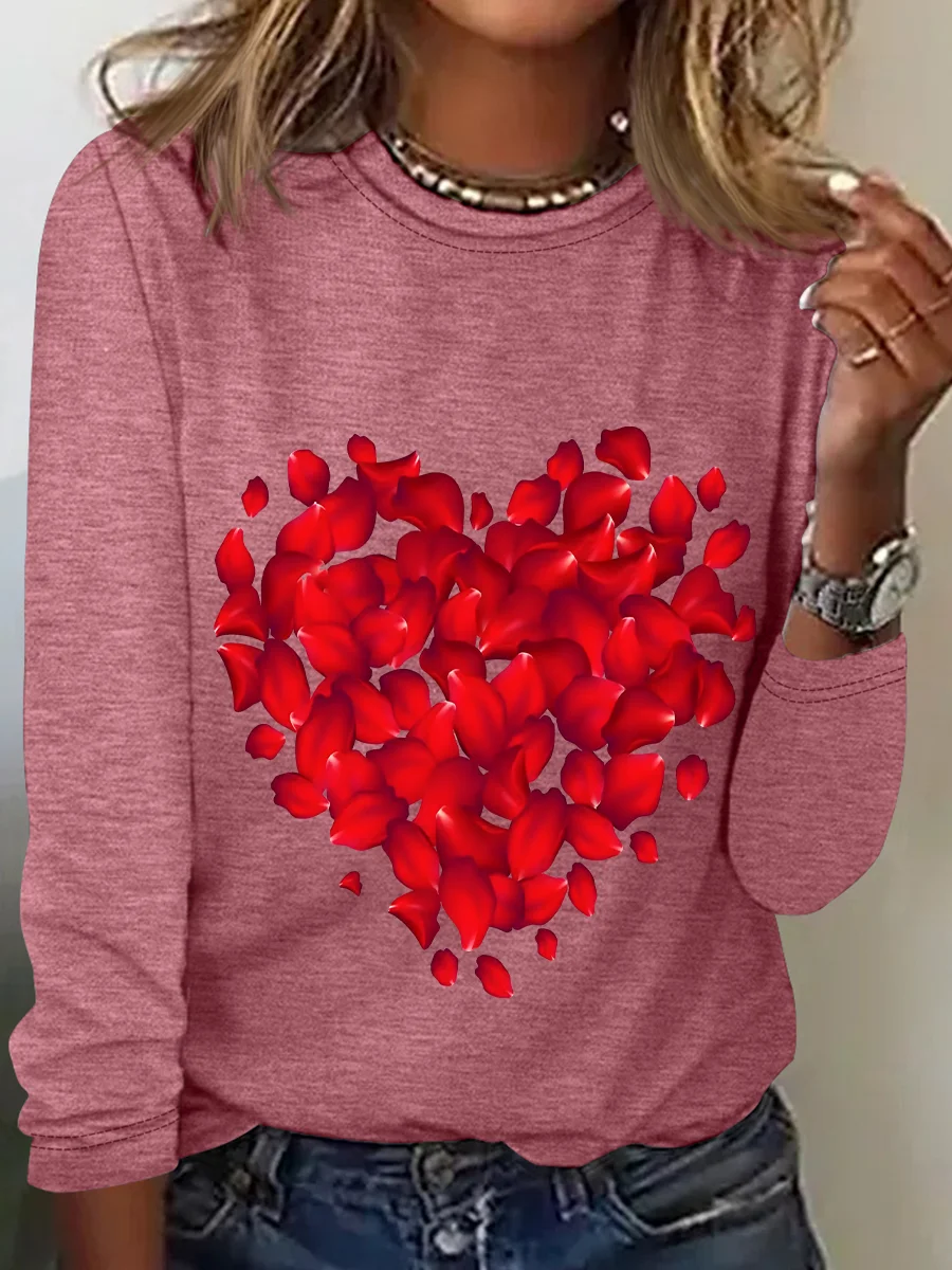 Red Rose Heart Valentine's Day Casual Long Sleeve Shirt