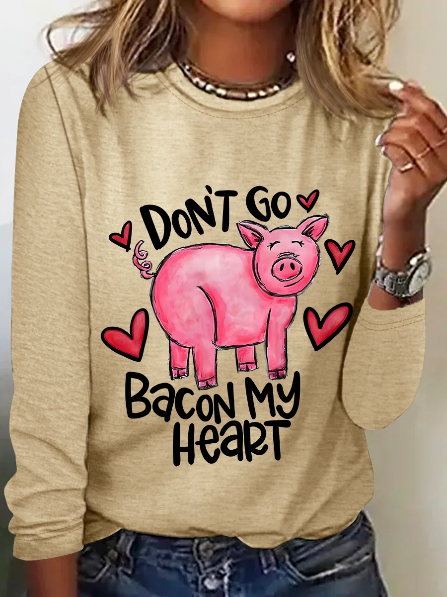 Don't Go Bacon My Heart Valentines Day Casual Long Sleeve Shirt