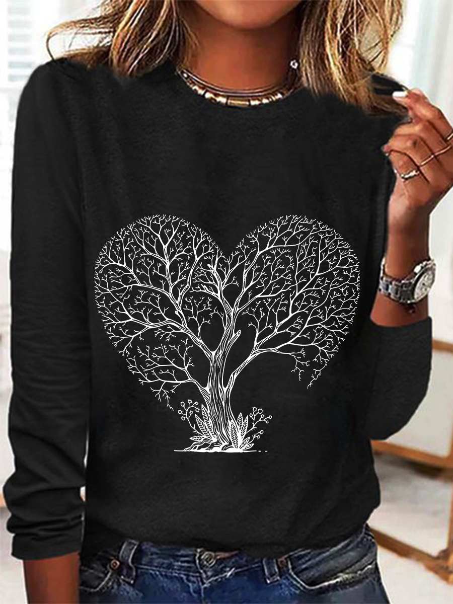 Tree Heart Casual Long Sleeve Shirt