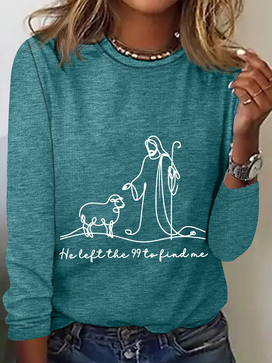 Christian Svg Lost Sheep Jesus He Left The 99 To Find Me Faith Casual Long Sleeve Shirt