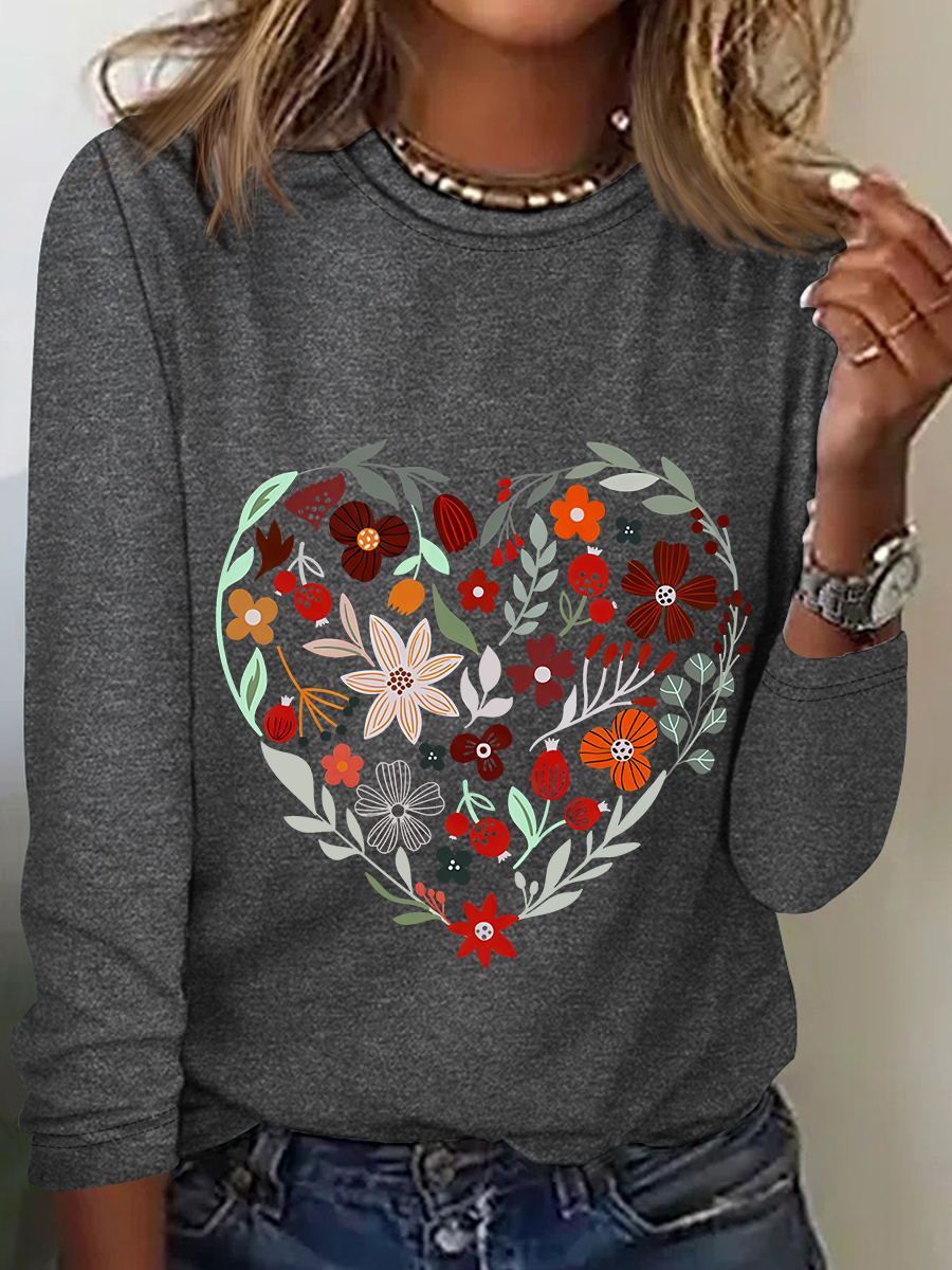 Flower Heart Casual Long Sleeve Shirt