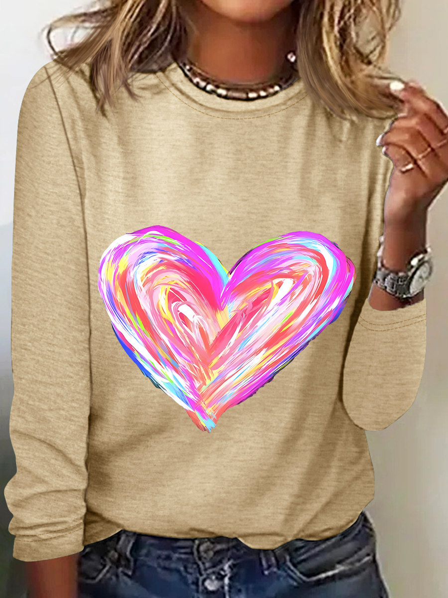 Watercolor Heart Valentines Casual Long Sleeve Shirt