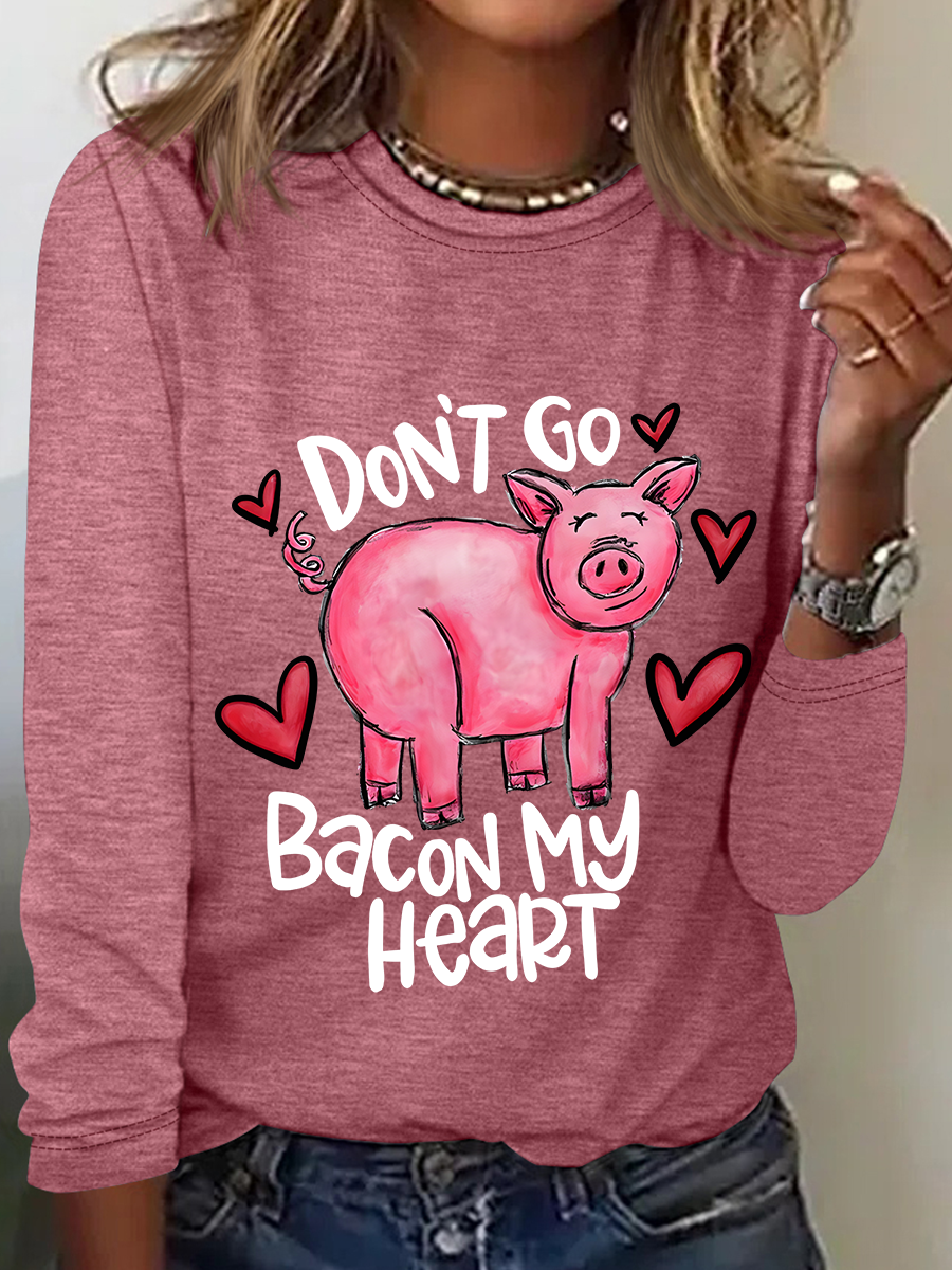 Don't Go Bacon My Heart Valentines Day Casual Long Sleeve Shirt