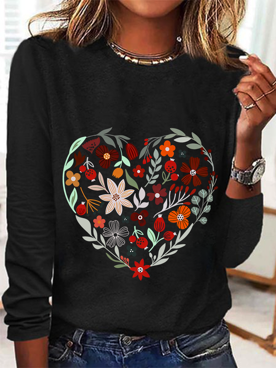 Flower Heart Casual Long Sleeve Shirt