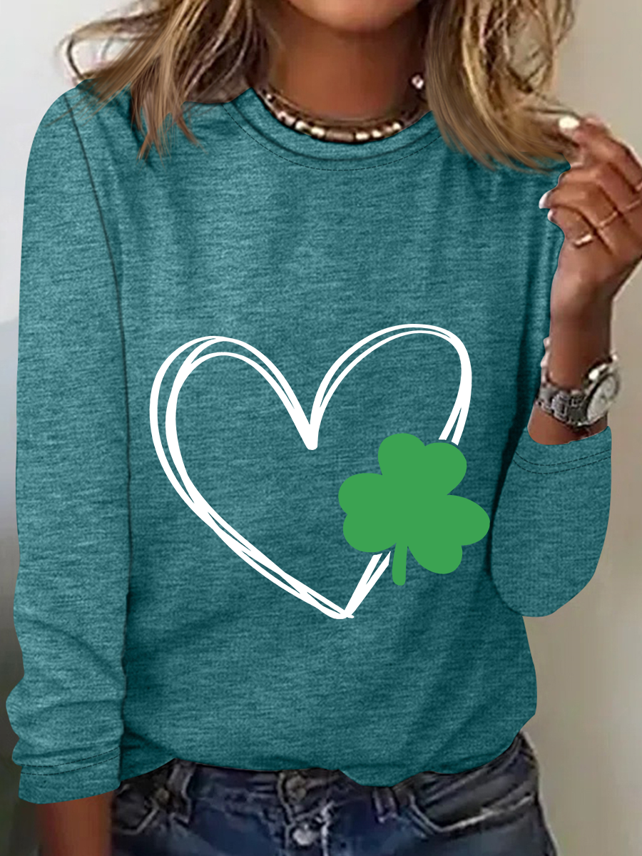 Shamrock Heart Casual Long Sleeve Shirt