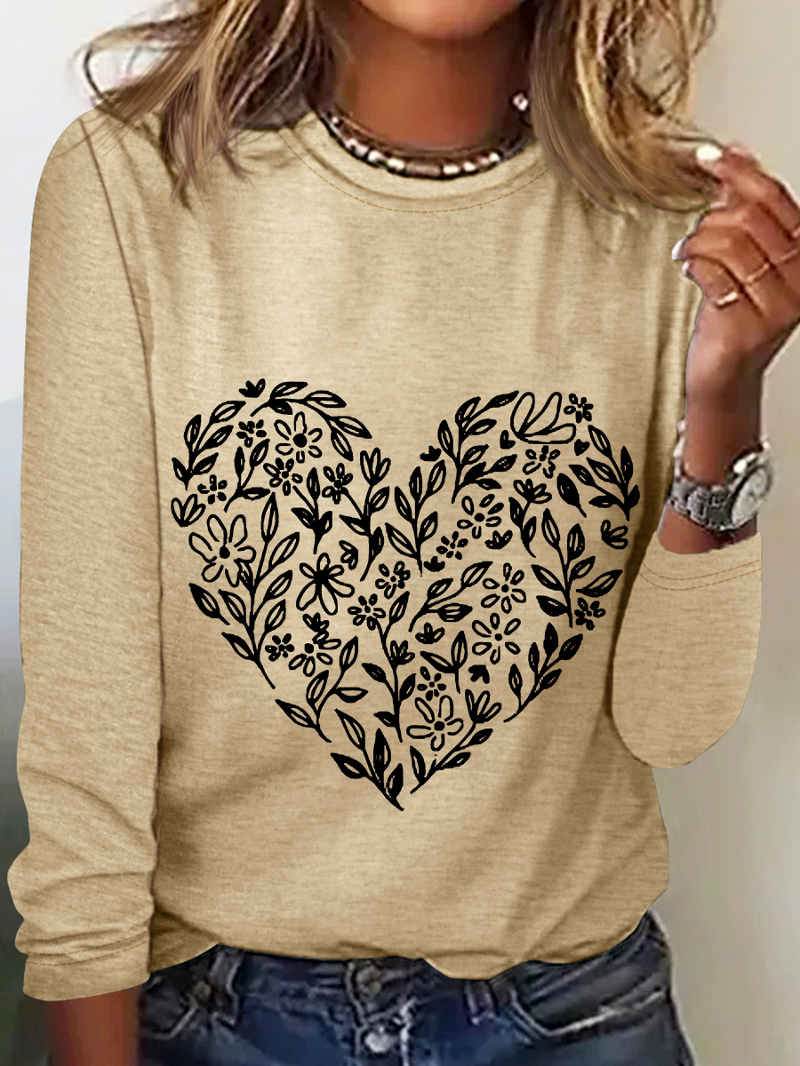 Valentine's Day Floral Heart Casual Long Sleeve Shirt